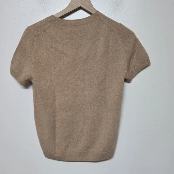 Quince Mongolian Cashmere Camel Tan Short Sleeve Sweater Top Sz S Minimalist - Picture 4 of 8